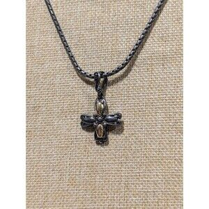 Vintage Two Tone Silver Gold Cross Pendant Necklace Whimsigoth Gothic Grunge